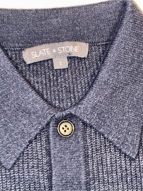 Slate & Stone Mens Small Knit Polo Sweate Ribbed Button Placket